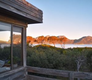 Sustainability, sunset view from Edge of the Bay Chalet