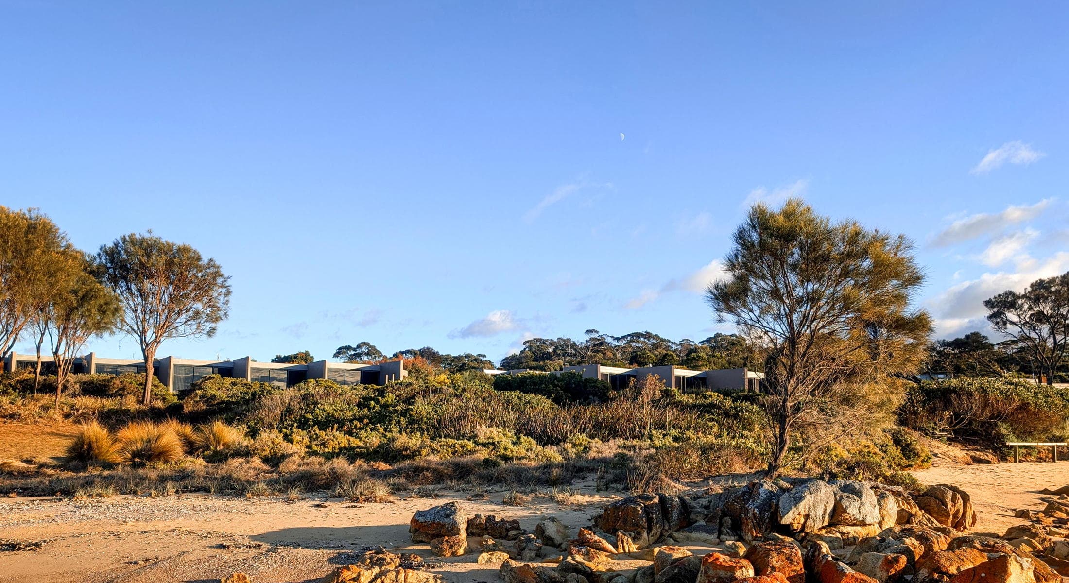 View of Ocean View Studios from the beach at Edge of the Bay