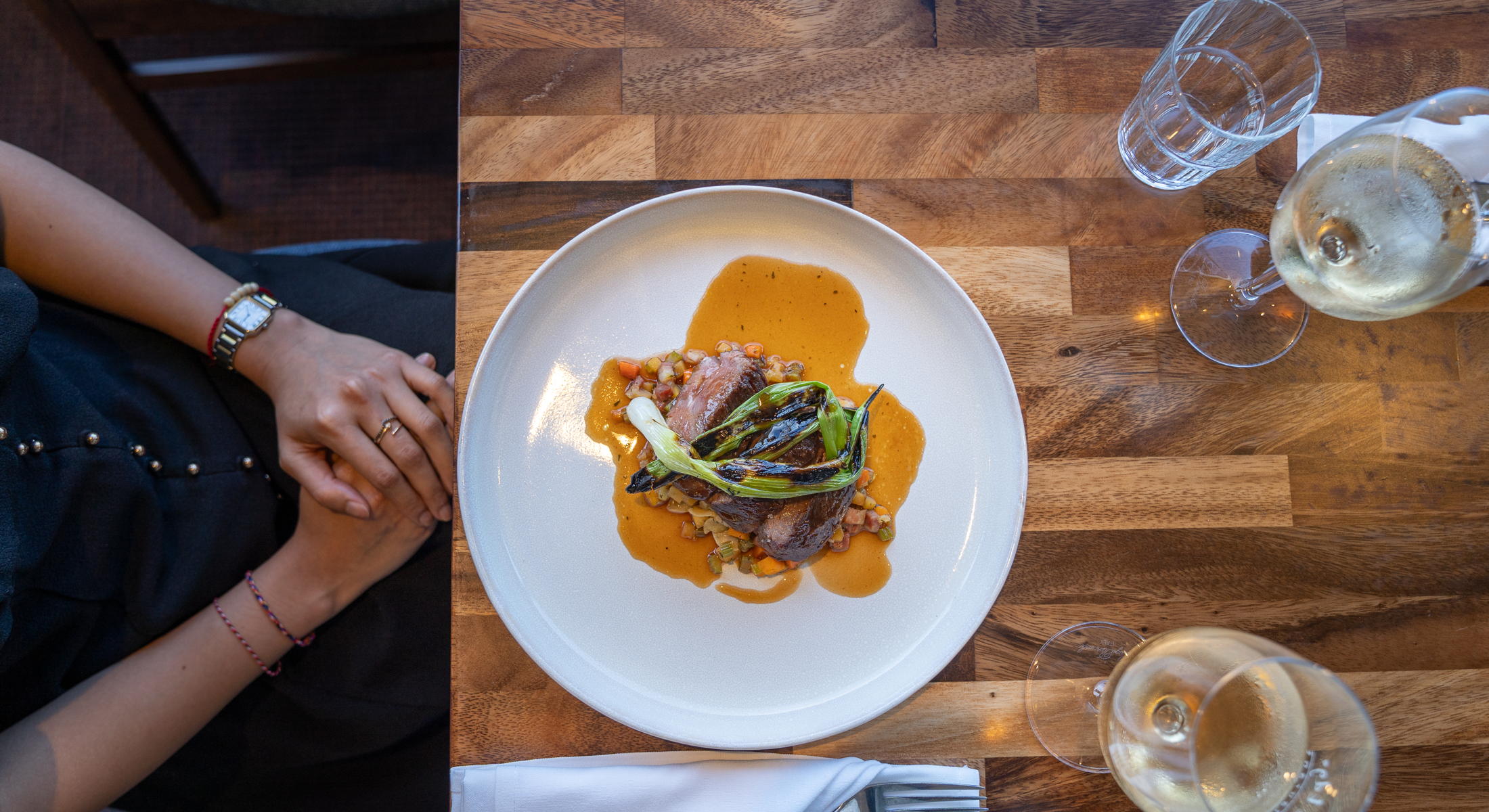 The Edge Restaurant dining with meal on table