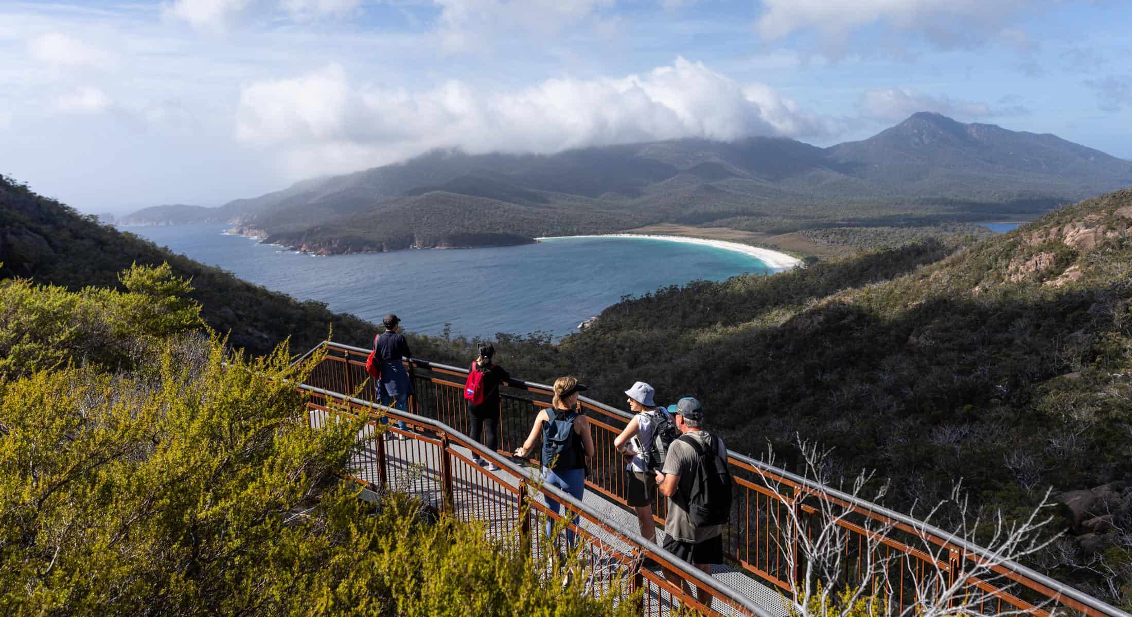 Wineglass Bay lookout with group of hikers